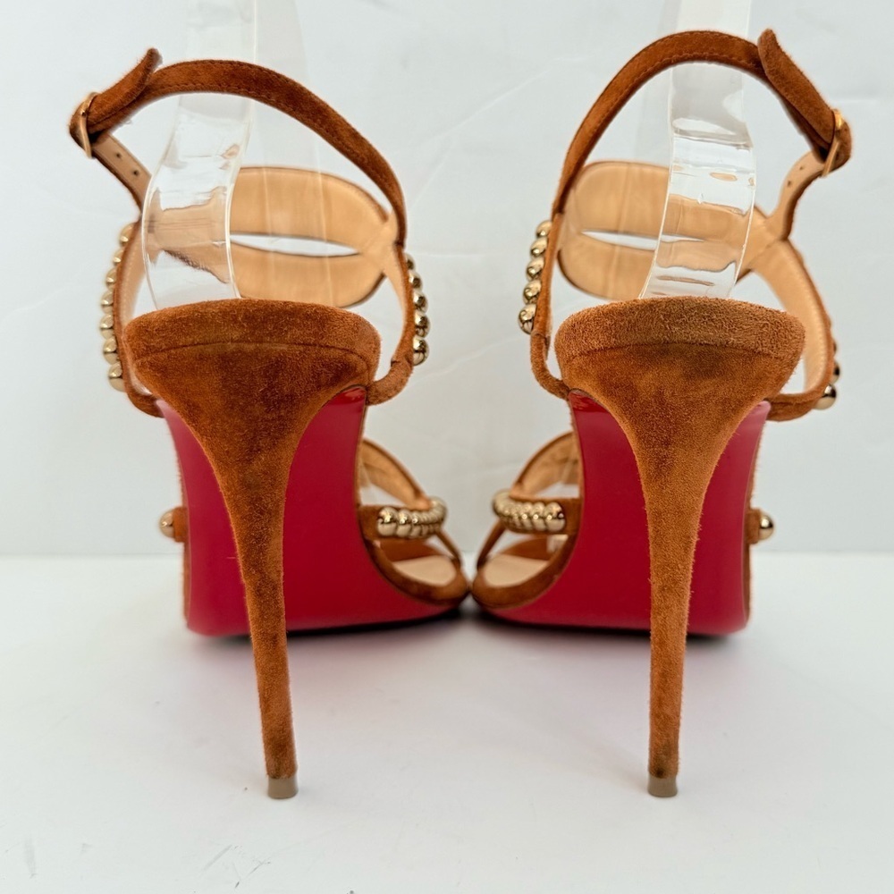 Christian Louboutin Galeria 100mm Cognac Suede studded Heels Sandals EU 37 - Picture 9 of 14